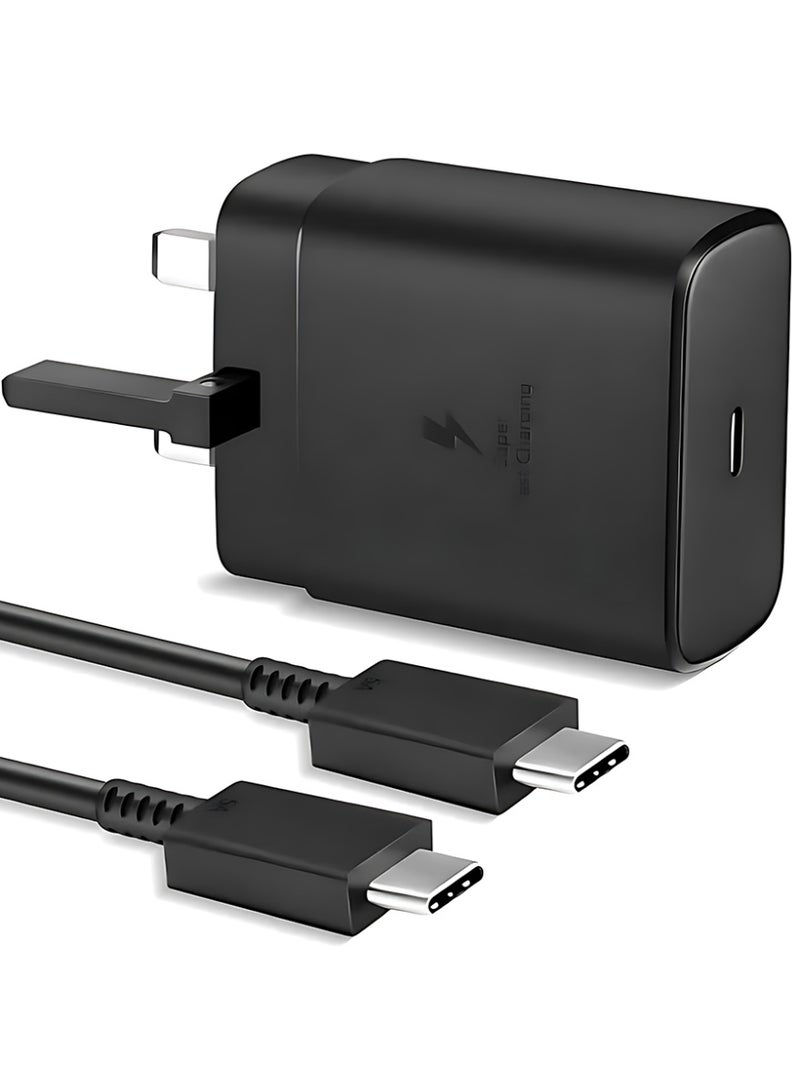CLAVON 45W Super Fast Charger with Type-C Jack and USB-C Cable 1m Fast Charging Wall Adapter, Compatible with S24 Ultra/S24 Plus/S23 FE/S24/S22/S21 S20, A54 A25 A15 A05S A53 A34 A23 5G, Z Fold 4 5/Z Filp, Tab S7 S8, and Other Devices, Black - Image 1